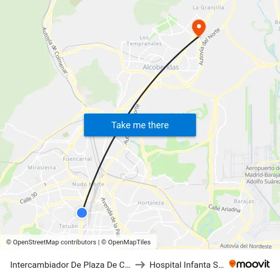 Intercambiador De Plaza De Castilla to Hospital Infanta Sofía. map