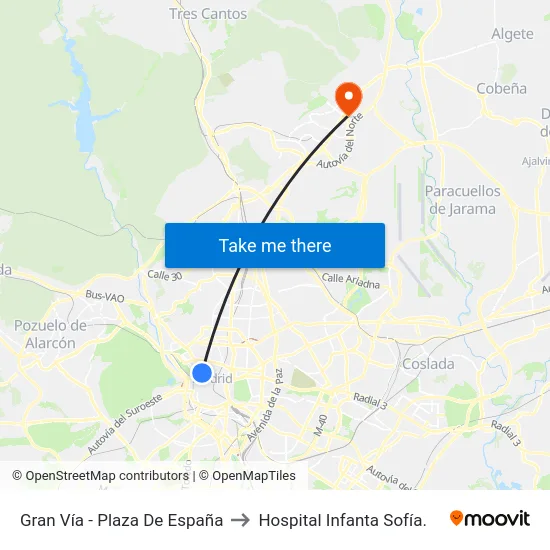 Gran Vía - Plaza De España to Hospital Infanta Sofía. map