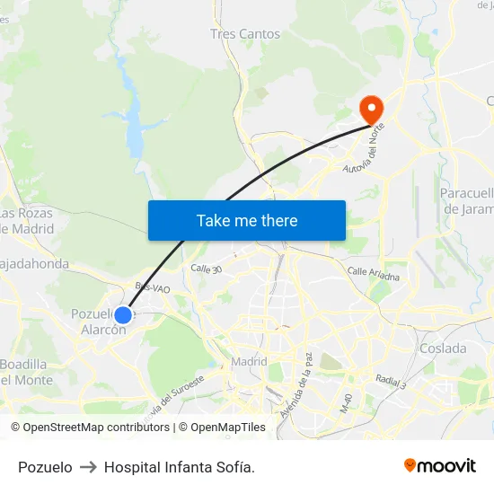 Pozuelo to Hospital Infanta Sofía. map