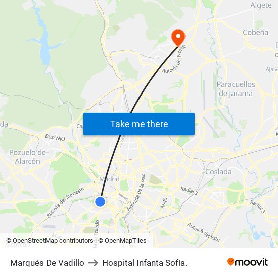 Marqués De Vadillo to Hospital Infanta Sofía. map