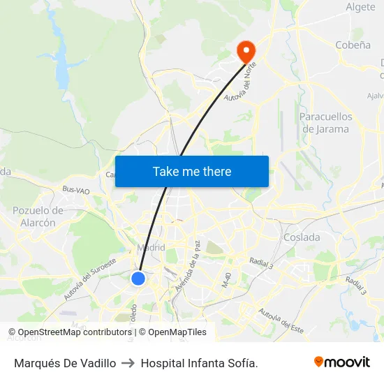 Marqués De Vadillo to Hospital Infanta Sofía. map