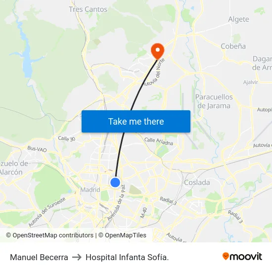 Manuel Becerra to Hospital Infanta Sofía. map