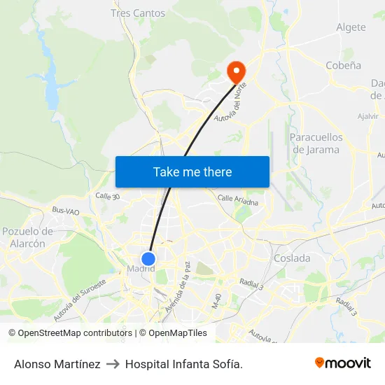 Alonso Martínez to Hospital Infanta Sofía. map