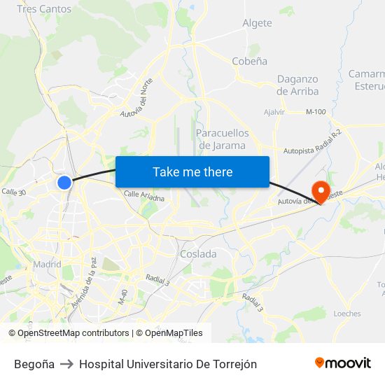 Begoña to Hospital Universitario De Torrejón map