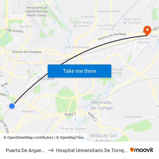 Puerta De Arganda to Hospital Universitario De Torrejón map