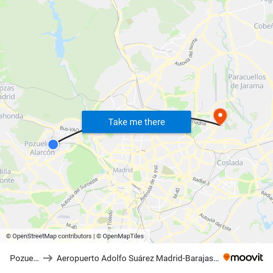 Pozuelo to Aeropuerto Adolfo Suárez Madrid-Barajas T2 map
