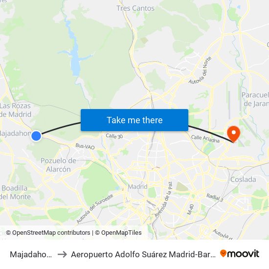 Majadahonda to Aeropuerto Adolfo Suárez Madrid-Barajas T2 map