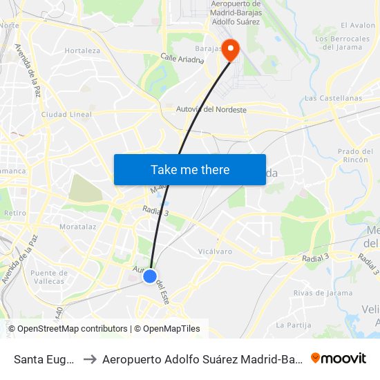 Santa Eugenia to Aeropuerto Adolfo Suárez Madrid-Barajas T2 map