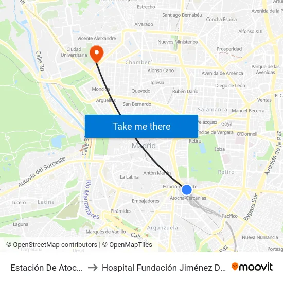 Estación De Atocha to Hospital Fundación Jiménez Díaz map