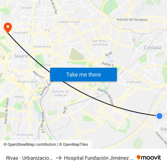 Rivas - Urbanizaciones to Hospital Fundación Jiménez Díaz map