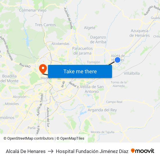 Alcalá De Henares to Hospital Fundación Jiménez Díaz map