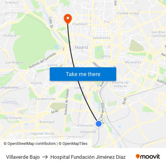 Villaverde Bajo to Hospital Fundación Jiménez Díaz map