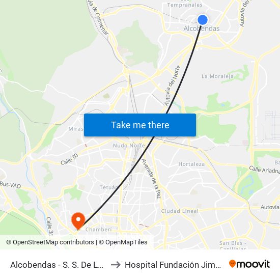 Alcobendas - S. S. De Los Reyes to Hospital Fundación Jiménez Díaz map