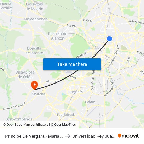Príncipe De Vergara - María De Molina to Universidad Rey Juan Carlos map