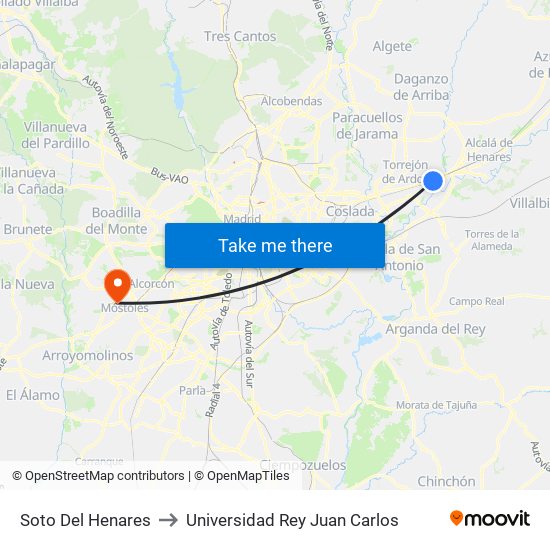 Soto Del Henares to Universidad Rey Juan Carlos map