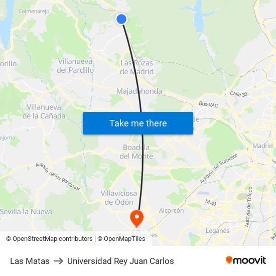 Las Matas to Universidad Rey Juan Carlos map