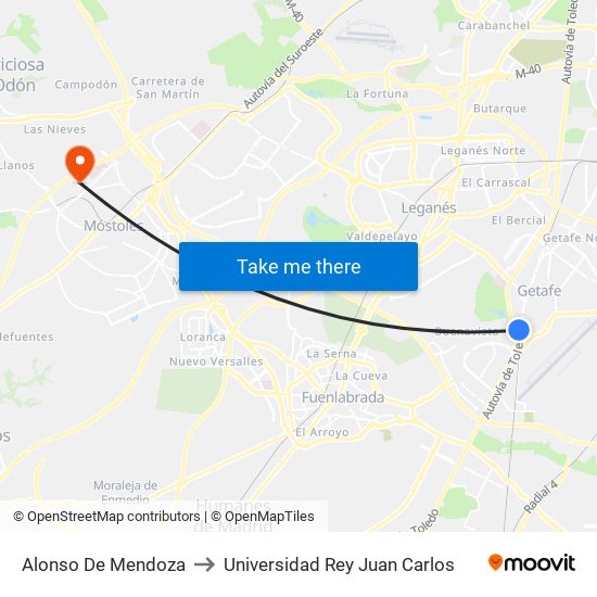 Alonso De Mendoza to Universidad Rey Juan Carlos map