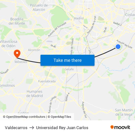 Valdecarros to Universidad Rey Juan Carlos map