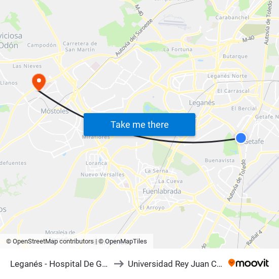 Leganés - Hospital De Getafe to Universidad Rey Juan Carlos map