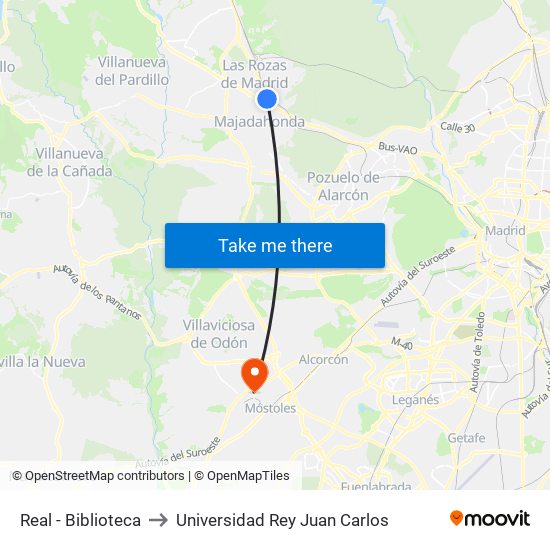 Real - Biblioteca to Universidad Rey Juan Carlos map