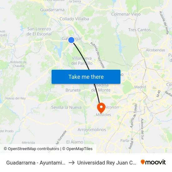 Guadarrama - Ayuntamiento to Universidad Rey Juan Carlos map