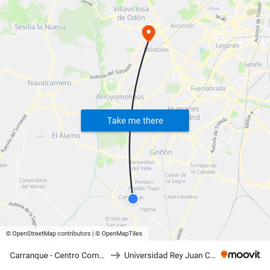 Carranque - Centro Comercial to Universidad Rey Juan Carlos map