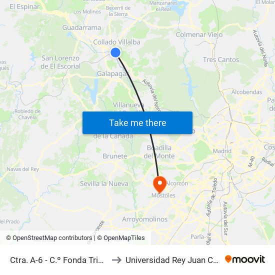 Ctra. A-6 - C.º Fonda Trinidad to Universidad Rey Juan Carlos map