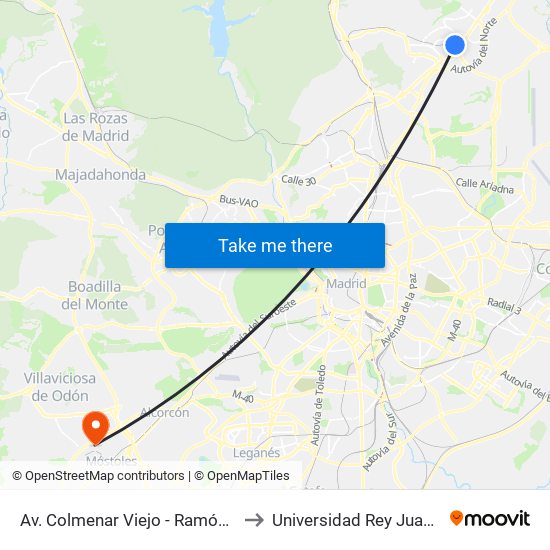 Av. Colmenar Viejo - Ramón Esteban to Universidad Rey Juan Carlos map