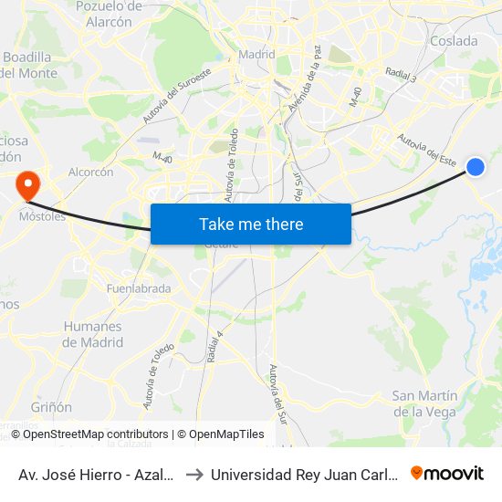 Av. José Hierro - Azalea to Universidad Rey Juan Carlos map