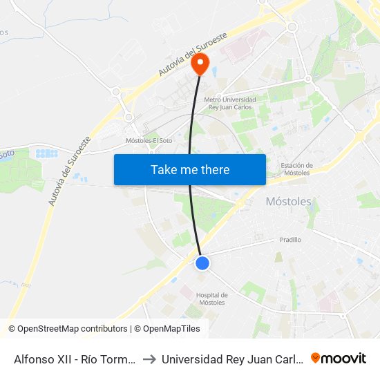 Alfonso XII - Río Tormes to Universidad Rey Juan Carlos map