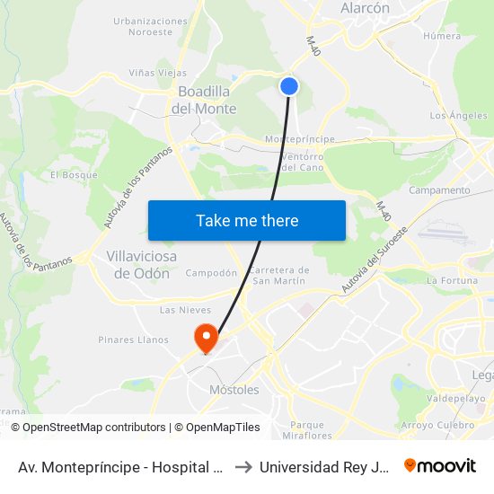 Av. Montepríncipe - Hospital Montepríncipe to Universidad Rey Juan Carlos map