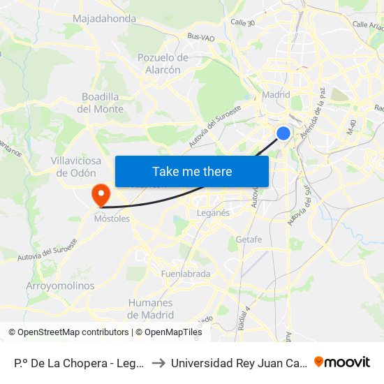 P.º De La Chopera - Legazpi to Universidad Rey Juan Carlos map