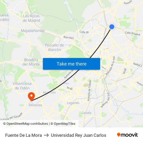 Fuente De La Mora to Universidad Rey Juan Carlos map