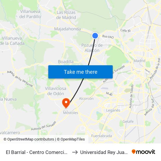 El Barrial - Centro Comercial Pozuelo to Universidad Rey Juan Carlos map