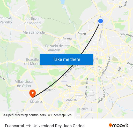 Fuencarral to Universidad Rey Juan Carlos map