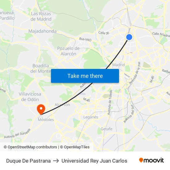 Duque De Pastrana to Universidad Rey Juan Carlos map