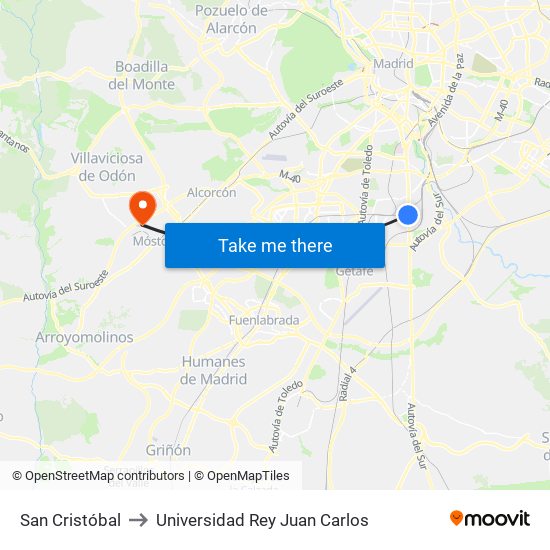 San Cristóbal to Universidad Rey Juan Carlos map