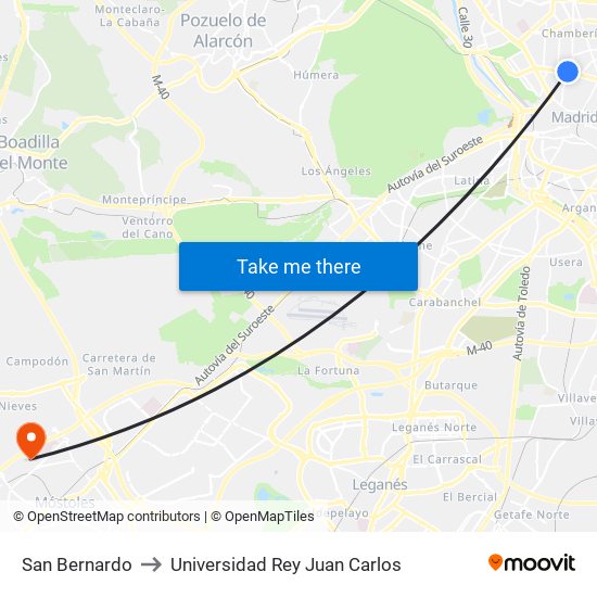 San Bernardo to Universidad Rey Juan Carlos map