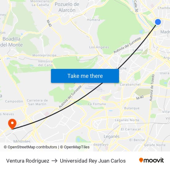 Ventura Rodríguez to Universidad Rey Juan Carlos map