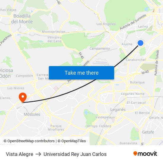Vista Alegre to Universidad Rey Juan Carlos map