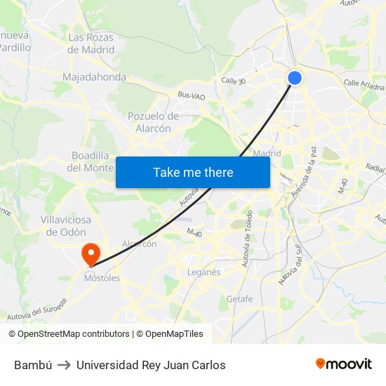 Bambú to Universidad Rey Juan Carlos map