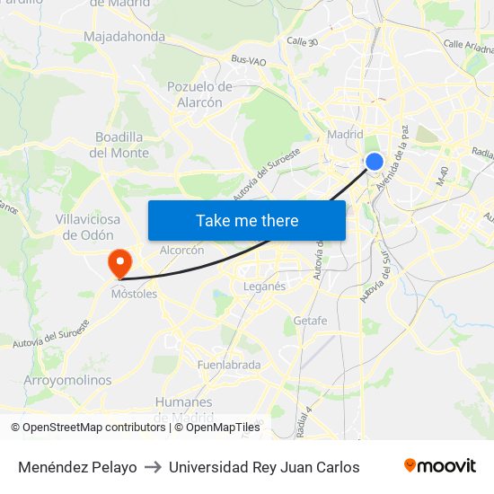 Menéndez Pelayo to Universidad Rey Juan Carlos map