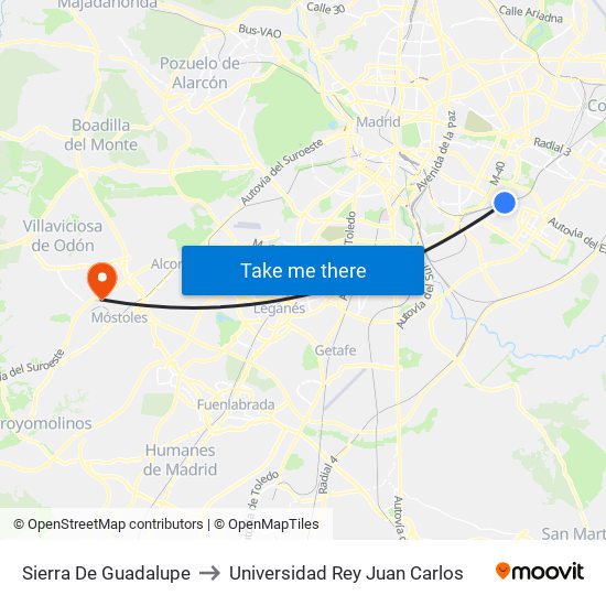 Sierra De Guadalupe to Universidad Rey Juan Carlos map