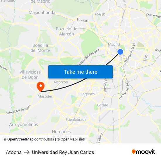 Atocha to Universidad Rey Juan Carlos map