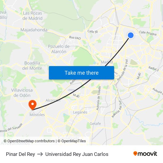 Pinar Del Rey to Universidad Rey Juan Carlos map