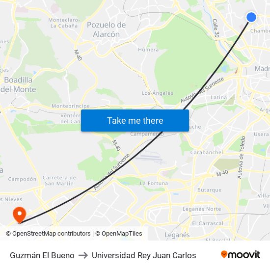Guzmán El Bueno to Universidad Rey Juan Carlos map