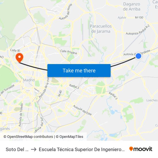 Soto Del Henares to Escuela Técnica Superior De Ingenieros De Telecomunicación Upm map