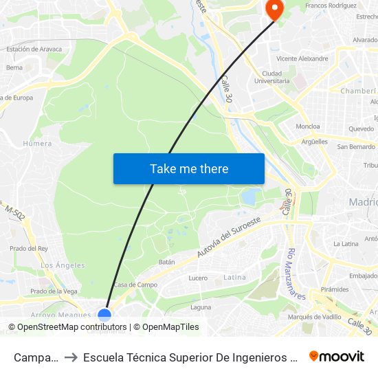 Campamento to Escuela Técnica Superior De Ingenieros De Telecomunicación Upm map