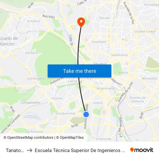 Tanatorio Sur to Escuela Técnica Superior De Ingenieros De Telecomunicación Upm map
