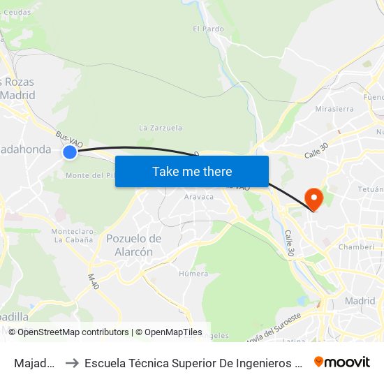 Majadahonda to Escuela Técnica Superior De Ingenieros De Telecomunicación Upm map